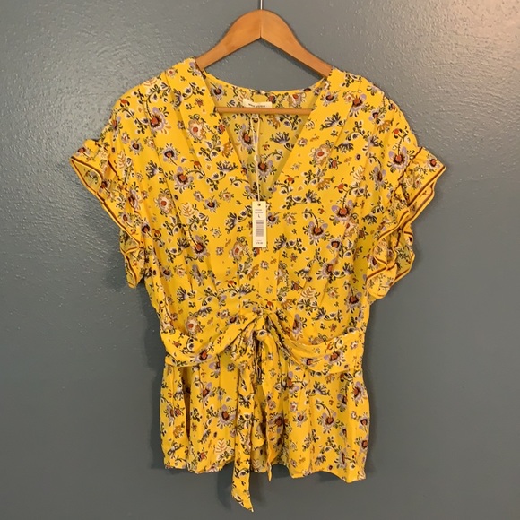 MAX STUDIO yellow floral top Sz L - Picture 7 of 10
